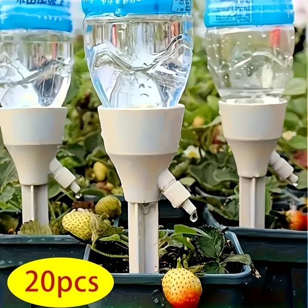 20-piece Automatic Plant Drip Irrigation Kit, Adjustable Water Flow, Indoor Garden Plants, Compatible with Standard Bottles, White White