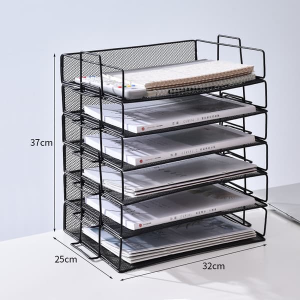 2 stk. Brevbakker/Stabelbare Metalnet Skrivebordsbakker/Multifunktionel Organizer/Filholder til Kontor, Skole, Studie - (Sort)