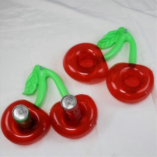 1 pc Floating Inflatable Cup Holder Pool Drink Inflatable Ring Pool Double Mouth Cherry Cup Holder (FMY) As Shown As Shown