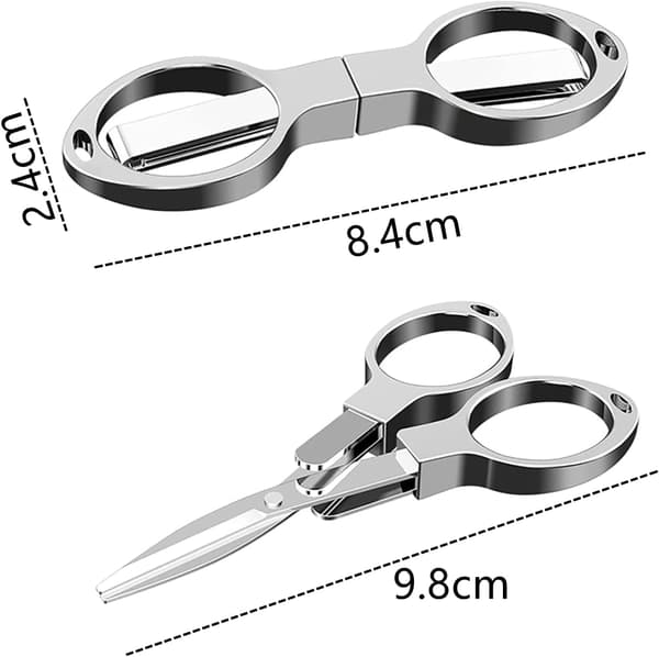 2-pack Vikbara Saxar i Rostfritt Stål, Glasformade Mini-Saxar, Säkra Små Saxar, Resesaxar, Fiskesaxar med Nyckelringshål