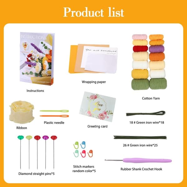 Crochet Kit for Beginners, Complete Knitting Starter Kit for Adults with Step-by-Step Video Guides, Learn to Crochet Kit, Adults (Rose)