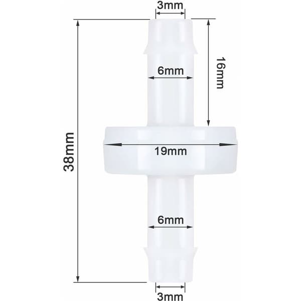 2 st PVDF-backventiler enkelriktad backventil slitstark för bränsle gas vätska luft 1/4 tum 6 mm