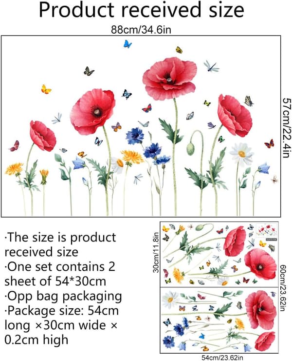 Window Decals, Floral Anti-Collision Window Stickers Home Decor Decals Double-Sided Static Cling Spring Summer Window Decals for Glass