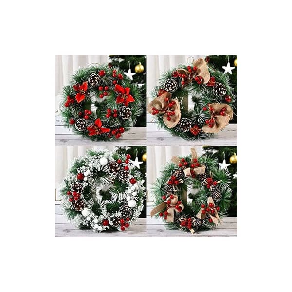 Christmas Wreath, Window Hanging Winter Door Wall Decor 12.6\" with Pine Cones, Berry Clusters