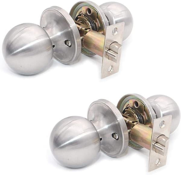 Set of 2 Stainless Steel Door Locks, Keyless Door Knobs, Interior Bedroom Kitchen Bathroom Laundry Room