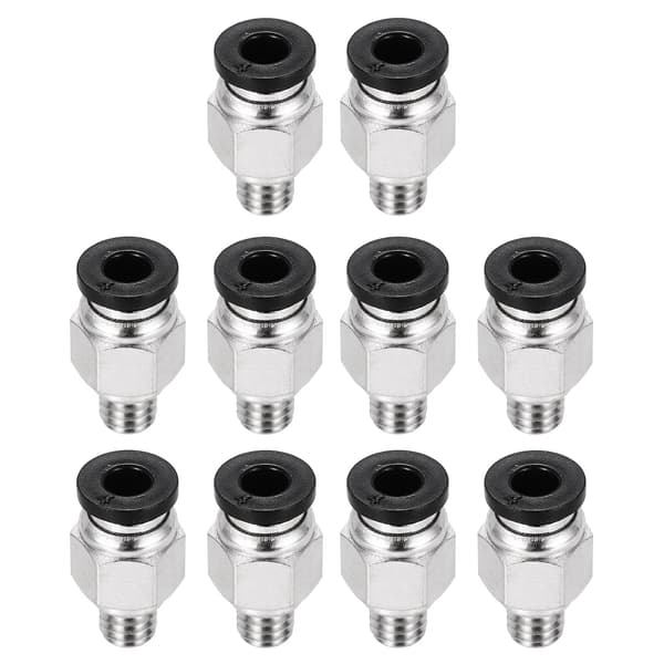 10 stk. pneumatisk fitting, PC4-M6 Push to Connect rørfittings, lige gennemgående fitting til 3D-printer, 2x4mm rør, sort Black