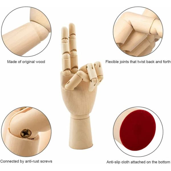 Konstnärsdocka Hand 2 st Trä Flexibel Vänster och Höger Dockmodell Skiss Leksak Present 7 Tum