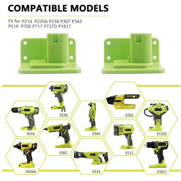 Set of 4 Tool and Battery Holders for 18V Power Tools, 18V Battery and Tool Storage Holder.