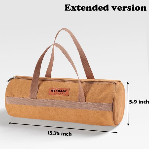 Tent Peg Bag, Double-Layer Tent Peg Storage Bag, Camping Accessories Large Capacity Canvas Tool Bag with Zipper (40cm Khaki)