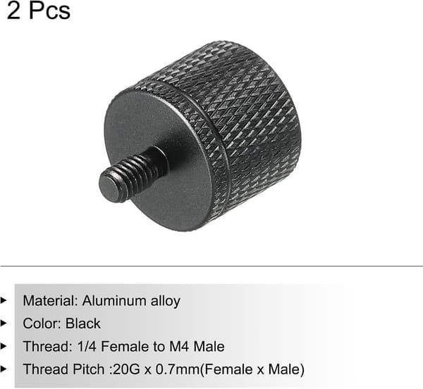 Mikrofonstativadapter 1/4 hun x M4 han kameraskrue, sort 2 stk. size_name M14 x 20 x 12 mm