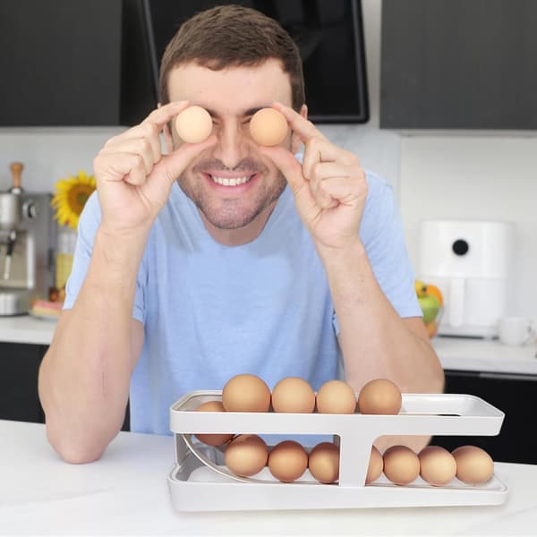 Rolling Egg Tray Egg Holder 2 Layers Rolling Egg Dispenser Automatic Rolling Egg Storage Container Suitable for Kitchen Refrigerator Countertop
