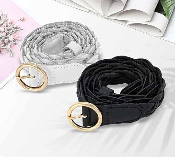 Women's Thin Braided Belt Slim PU Leather Thin Woven Belt for Jeans Dress