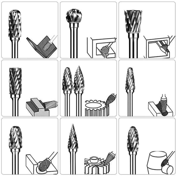 Double Cut Carbide Rotary Burr Set 20 Pcs Grinders 1/8 Inch Tungsten Carbide Cutters for Woodworking
