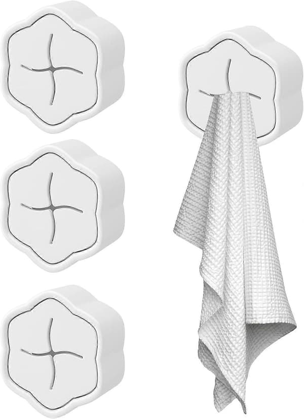 Set of 4 Dish Towel Holders without Drilling - Kitchen Towel Holder - ABS Towel Hook - Simple and Elegant Design