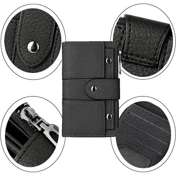 Small Leather Wallet for Women, RFID Protected Mini Wallet with ID Window Card Retro Matte 30% Small Wallet Black