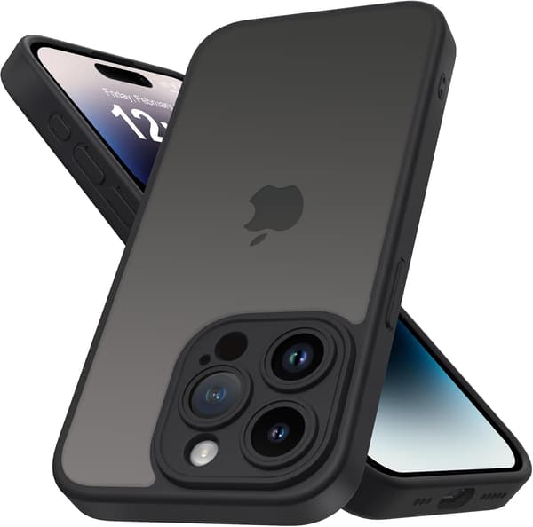 iPhone 14 Pro Cover med Fuld Kamerabeskyttelse, Anti-Fingeraftryk Mat Bagside 6,1 tommer - Sort