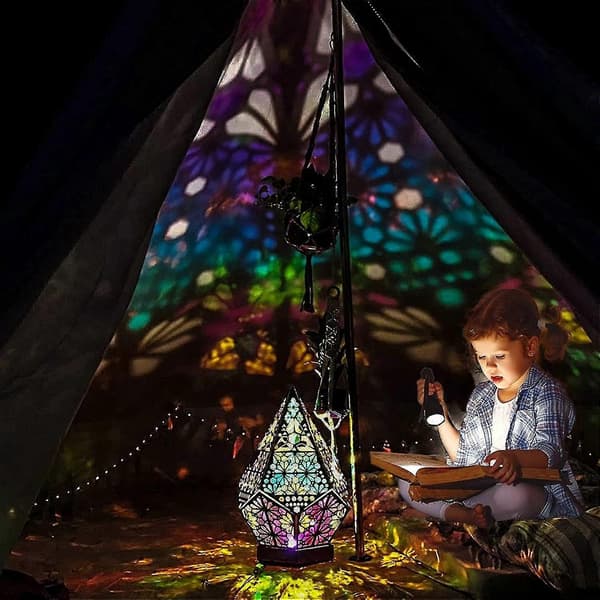 Stor Polarstjerne Gulvlampe, Bøhmisk 3D Projektion Hul LED-lampe, Retro Diamantlampe til Hjemmefest Jul