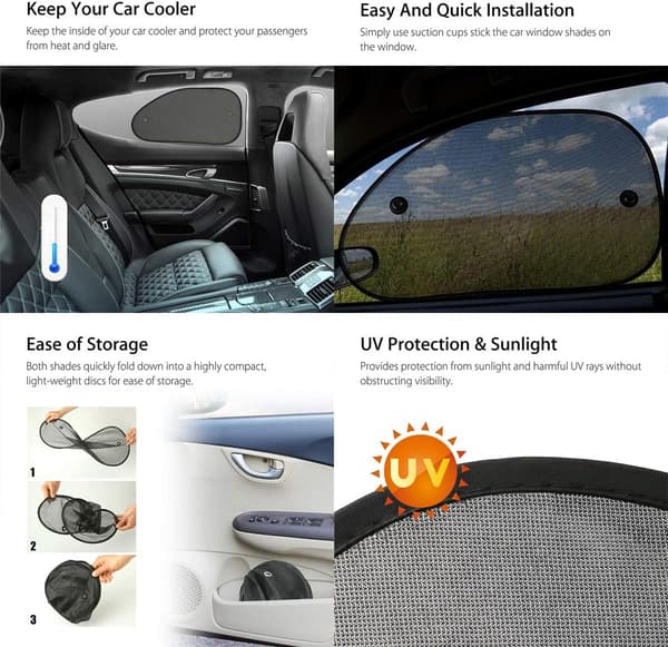 2-pack Universal Bilfönsterskydd, Självhäftande Solskydd - Skydd mot Sol, Bländning och UV-strålar för Ditt Barn