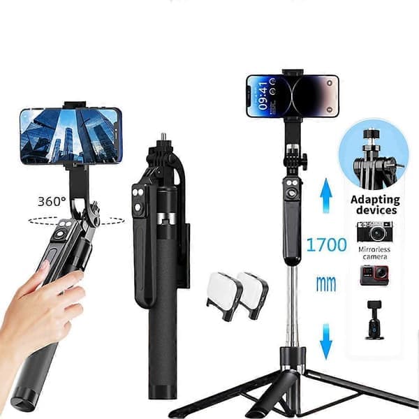 Extendable Phone Holder Selfie Stick with Fill Light with Detachable BT Wireless Remote Control for Smartphone
