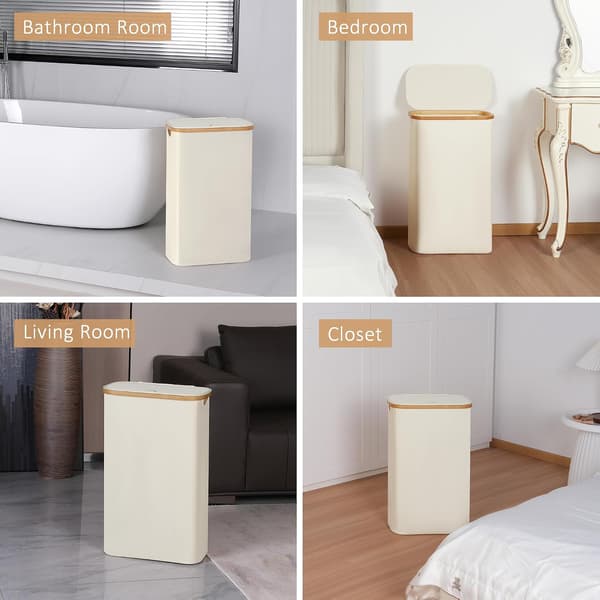 Laundry Hamper with Lid, Slim Laundry Basket for Dirty Clothes with Removable and Washable Inner Bag, Bamboo Laundry Basket, Foldable Laundry Hampers for Laundry