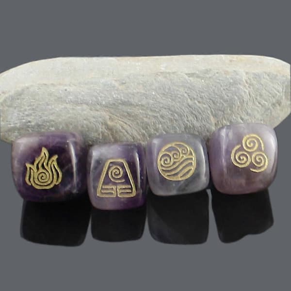 4X Naturstein Krystall Religion Spill Runer Gravert Palmestein Dekor Lilla