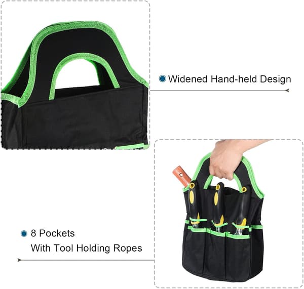 Garden Tool Bag, Tote Bag with 8 Pockets, Can Hold Hoe Shovel Rake Fork Weeder