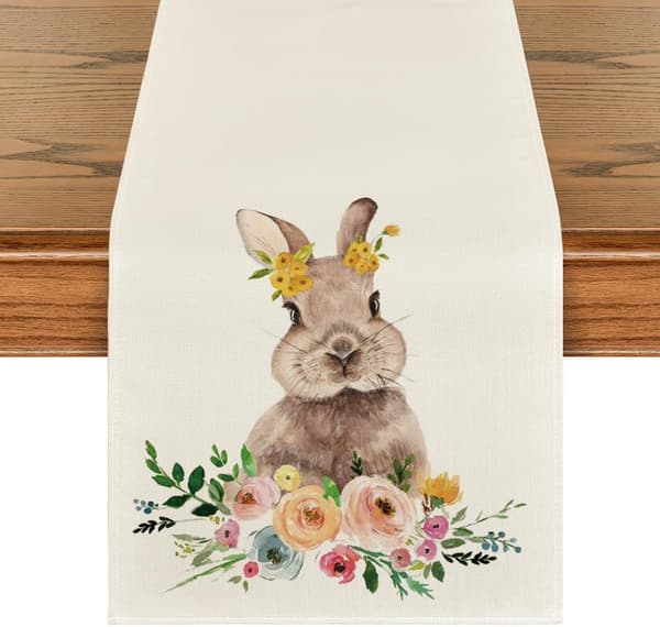 Easter Bunny Easter Table Runner, Seasonal Spring Flowers Holiday Kitchen Tablecloth, Suitable for Home Party Decoration 33x183cm