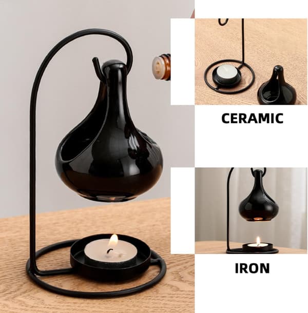 Tealight Holder Incense Burner Ceramic Essential Oil Warmer Large Capacity Smooth Surface Black