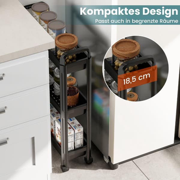 Slim 3-Tier Kitchen Cart with Handle, Black 2300