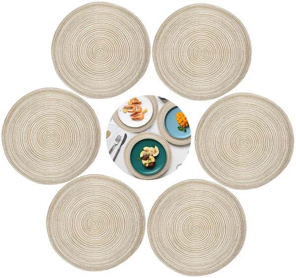 Runda flätade placemats värmebeständiga bordstabletter tvättbara, (kaffefärg)