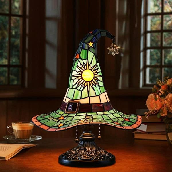 Witch Hat LED Resin Lamp, USB Powered Magic Night Light for Halloween and Home Decor, 18/30 cm Yellow 30 cm Yellow Yellow