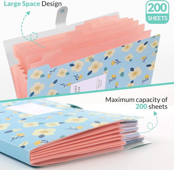 Expandable A4 Folder with 8 Pockets, Waterproof, Flexible and Lightweight Document Organizer, Accordion Folder, Blue