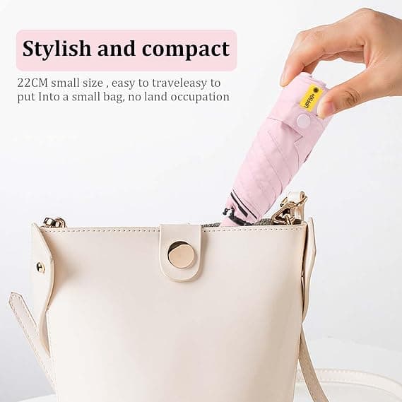Mini Folding Umbrella, Creative Ring Handle, Windproof and UV Resistant Ultralight Umbrella, Foldable and Sturdy, Sun and Windproof Pink Pink