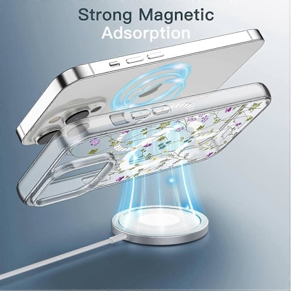 Blomsterserie TPU+PC-telefonfodral för iPhone 16 Pro MagSafe-kompatibelt - Transparent