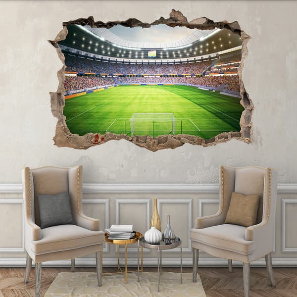 Temaväggdekal - Mainstand Stadium Broken Wall Dekal Fotbollskonst Mural