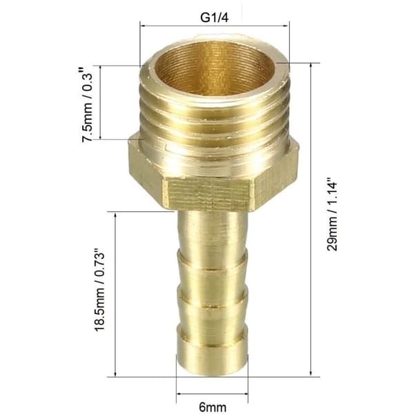 10 stk messingkobling med mothake 6 mm mothake x 1/4 PT utvendig gjenge (FMY)