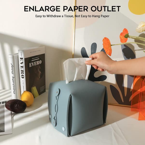 Leather napkin holder rectangular square, napkin holder for car, home, bathroom, bedroom, office, nightstand, desk and table (04 blue)