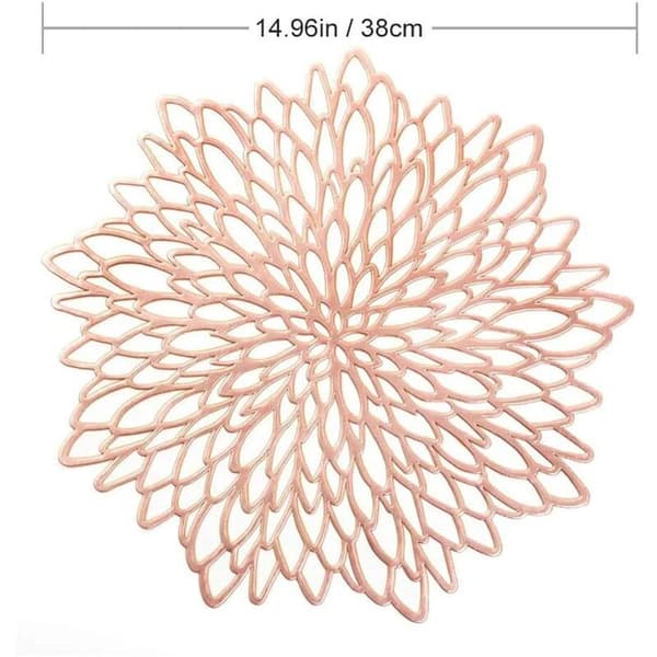 Sett med 4 uthulede runde bordbrikker, roségull runde bordbrikker, pressede uthulede runde bordbrikker, isolerende tallerkener, borddekorasjon (roségull)