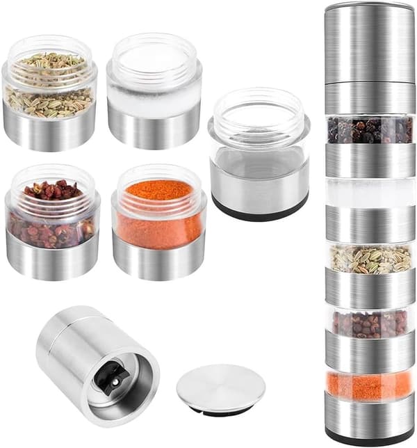 5-in-1 Herb Spice Grinder with Mill, Perfect for Kitchen & Camping, 5 Pieces