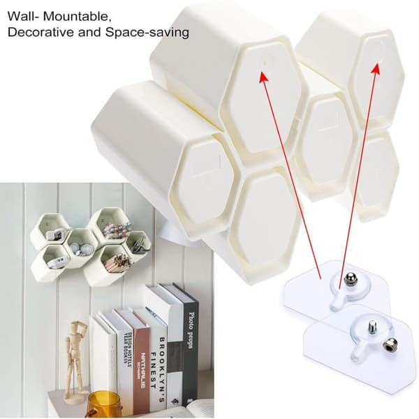 Creative Hexagonal Pen Holder, Pen Container, Brush Pot, Combined Desktop Storage Organizer, Creative Hanging Planter Holder (White)