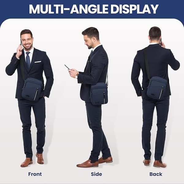 Waterproof Shoulder Bag for Men, Small Side Bag with Adjustable Strap, Oxford and Polyester Navy Blue Navy Blue