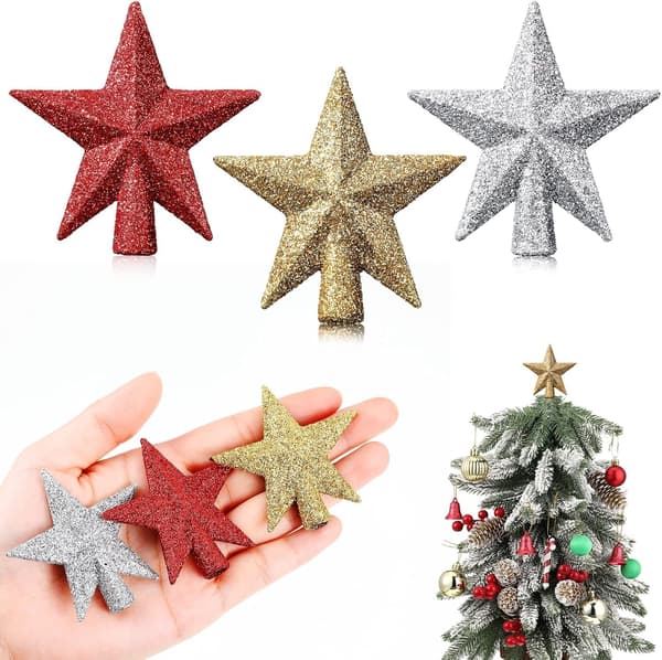 Pieces Mini Julgransstjerne, 6cm Julgransstjerne, Glitter Julgransstjerne, Glitter Julgransstjerne, for Julgransdekorasjon