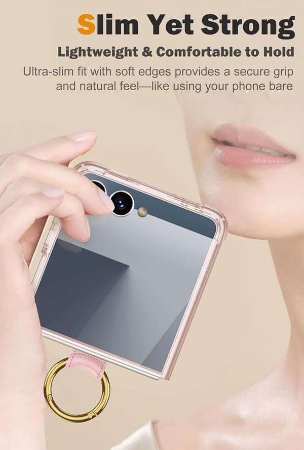 Case for Samsung Galaxy Z Flip 7, with Hinge Protection and Ring Holder (Transparent) [Ho]