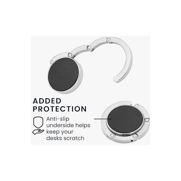 4x Handbag Hook - Foldable Metal Bag Hook - Perfect for Hanging Handbags on Tables or Desks - Silver