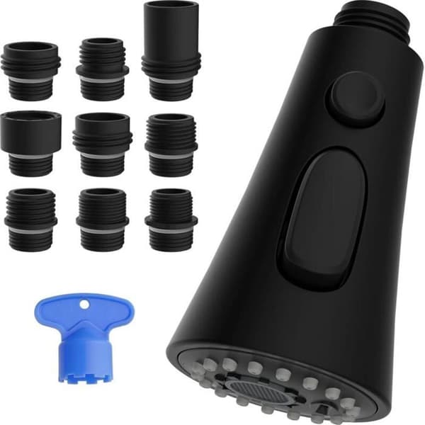 Replacement Spray Head for Kitchen, 3 Functions, 9 Adapters, G1/2 Compatible, Matte Black