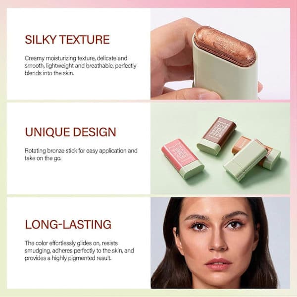 Cream Contour Sticks - 3 pcs Blush & Highlighter, Natural Matte Waterproof for Cheeks & Eyes