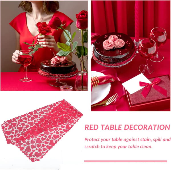 Heart Printed Table Runner Valentine's Day Decorative Tablecloth Red Table Runner