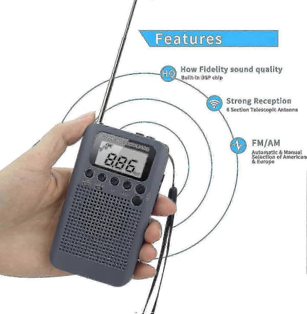Stereo taskuradio kaiuttimella - Kannettava FM/AM kotiin ja ulkokäyttöön