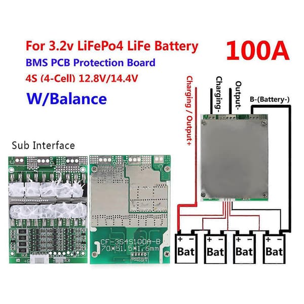 4S 100A 12V LiFePO4 Litiumjärnfosfat LFP Batteriskyddskort med Balansering