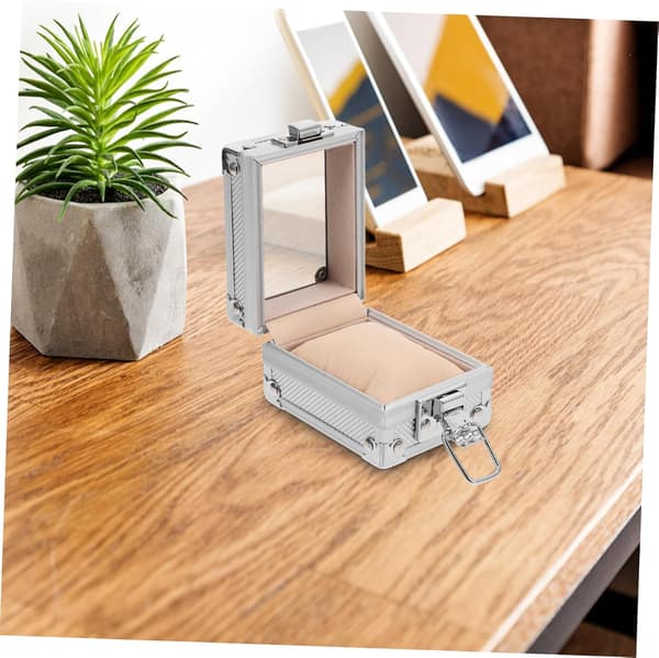 Oppbevaringsboks i aluminium for klokker med lås og puter for ulike kompakte design